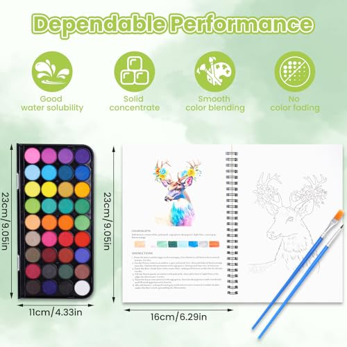Watercolor Workbook Set with 36-Color Palette & Brushes - color: 36Colors