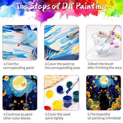 ZTOTZ Cat Paint by Numbers Kit for Adults, Painting by Numbers Black Cats Moon Night, Tuxedo Cat Adults' Paint-by-Number Kits, Animal cat Paints Number Kits 16x20 Canvas - color: A-005-garden cat
