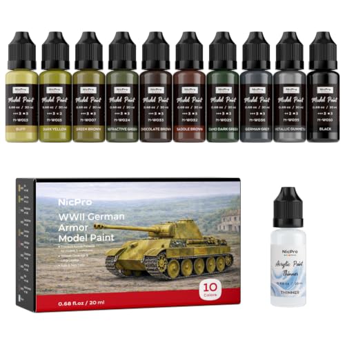 Nicpro 10 Colors WWII German Armor Model Paint Set, 20ml Ready to Use - style: WWII German Armor