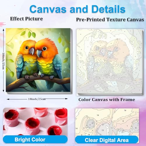 Artunion Framed Paint by Numbers Kit for Adults Beginners & Kids Ages 8-12,Couple Bird Paint by Number with Frame,Birds in Love Animal Paint by Numbers Kit on Canvas 10 * 10 Inch Without Easel - color: ZXT-320-F