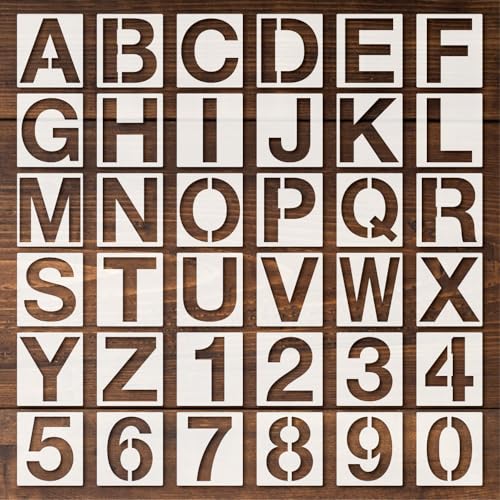 Large Letter Stencils 36pcs 6 Inch Number Alphabet Reusable Plastic Templates Craft Stencil Paint Template Signs for Road, Wall, Wood, Mailbox（6in） - size: 6in