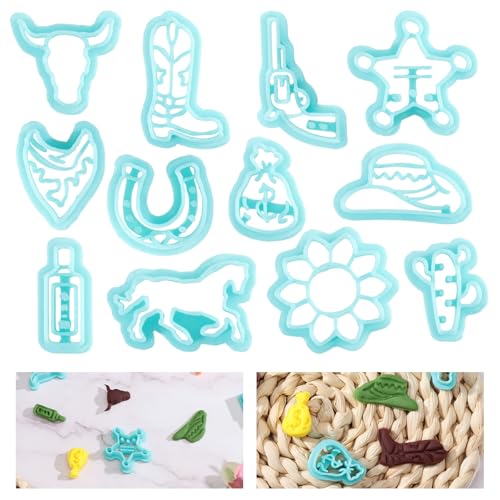 ORIGACH 12 Pcs Western Cowboy Clay Cutters Set | West Cowboy Polymer Clay Cutter for Earring Making Cowboy Hats Clothes Boots Revolvers Clay Cutters for Jewelry Making - style: Western Cowboy