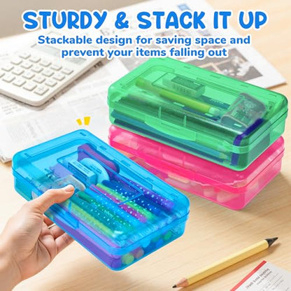 GAMENOTE Plastic Pencil Box with Snap-tight Lid, (Blue/Green/Pink) 6Pack | Kid Hard Pencil Case,Small Art Craft Storage Containers,School Supplies Box for Boys,Girls - color: (Blue/Green/Pink)6Pack
