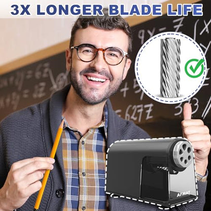 AFMAT PSX2 Electric Pencil Sharpener for Classroom, 6 Holes, Heavy Duty Pencil Sharpener for 6-11mm Pencils, Auto Stop, Save Pencils, School Teacher Must Have Pencil Sharpeners Plug in, Gray - color: Gray