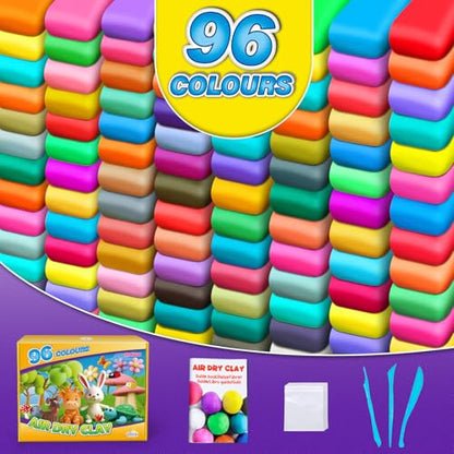 Air Dry Clay, 96 Colors Modeling Magic Clay for Kids | Includes Tools, Soft & Ultra Light, Ages 3-8+ Years, Boys & Girls - color: 96 Colors