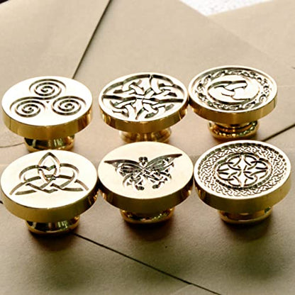 Celtic Knot Seal Wax Stamp with 6 Patterns Removable Brass Head + 1 Wood Handle, Represent Eternal Faith, Friendship, Love and Loyalty