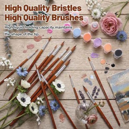 12 Size Round Watercolor Brushes, Watercolor Round Paint Brushes Set