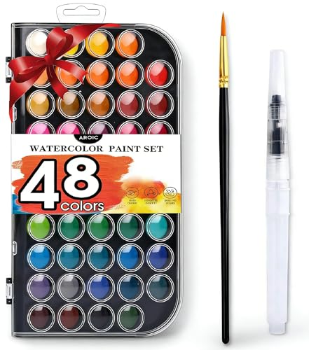 AROIC 48 Colors Watercolor Paint,Washable WaterColor Paint Set - color: 48 watercolor+ 2 brush