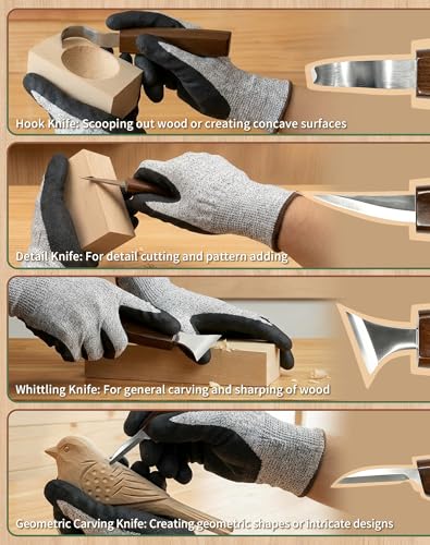 T98 28Pcs Wood Carving Kit, 8 Carving Knives Templates Leather Bag Gift