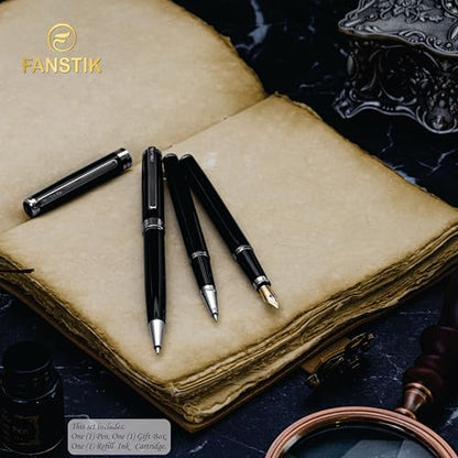 FANSTIK Black & Silver Luxury Rollerball pen, fancy gift set for women, Chrome Finish, Professional executive pen gift set for men (Lux Rollerball Black-Silver) - color: C RollerBall Black-Silver