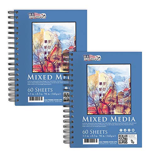 U.S. Art Supply 5.5"x8.5" Mixed Media Sketchbook, 2 Pack (60 Sheets) - size: 5.5-x-8.5-inch