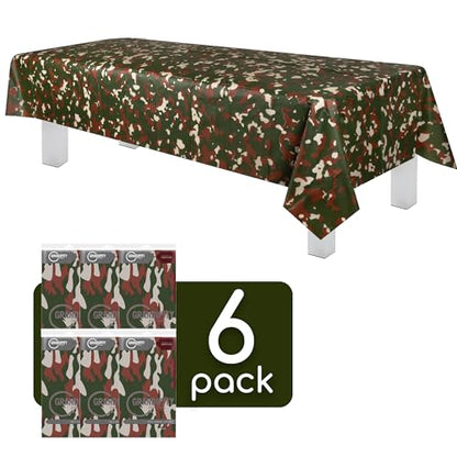 Grandipity Camouflage 6 Pack Premium Disposable Plastic Tablecloth 54 Inch. x 108 Inch. Rectangle Table Cover - color: Camouflage, size: 54" x 108" - 6 Pack