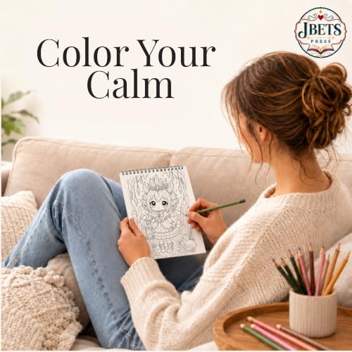 Cute Spooky Kawaii Coloring Book for Adults | Bold and Easy, Top Spiral Bound, 24 Images, Color Test Sheet, Mini Cozy Coloring Book and Pencil Sharpener Included, 8.5" x11"