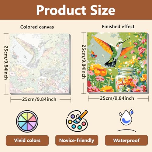 Reivworl Framed Hummingbird Paint by Numbers Kit for Adults Beginner 10×10 inch - color: 23-Hummingbird