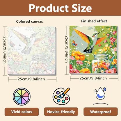 Reivworl Framed Hummingbird Paint by Numbers Kit for Adults Beginner 10×10 inch - color: 23-Hummingbird
