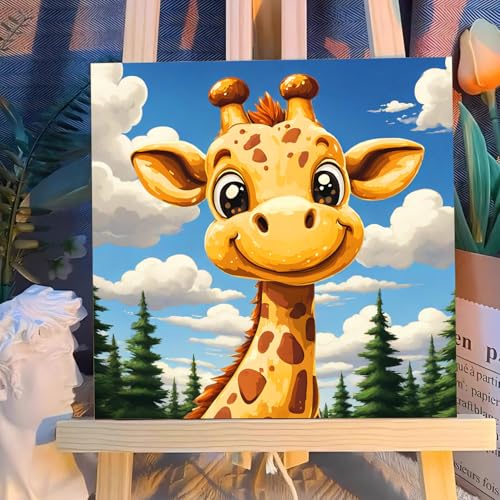 Reivworl Giraffe Paint by Numbers Kit for Kids with Frame 8×8 inch | Giraffe Paint by Number for Kids Age 6-8-12, Acrylic Paint by Numbers for Gifts and Decor - color: Style-27, size: 8×8inch