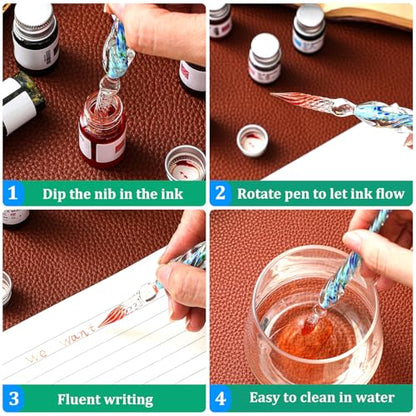 Zonon 14 Pcs Glass Dip Pen Ink Set for Art Supplies, Blue Color Style - color: Blue Color System
