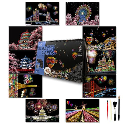 DESINIK Scratch Art Book for Adults-Rainbow Scratch Painting Art Kit DIY Craft Kit with 1 Rainbow Scratch Art Book and 4 Tools,Impression City Series - color: Impression City Series
