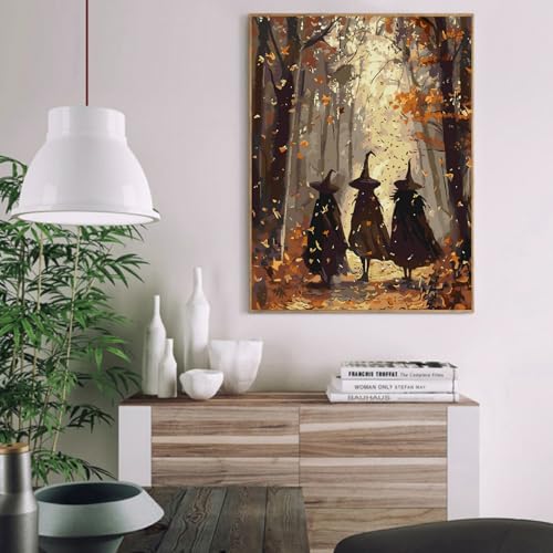 Eiazuiks Halloween Stamping Cross Stitch Kit,Witchs Halloween Counting Cross Stitch Kit for Adult Beginners, Full Line DIY Stitching Kit for Home Decor Cross Stitch Patterns 12x16 inches - color: Witchs