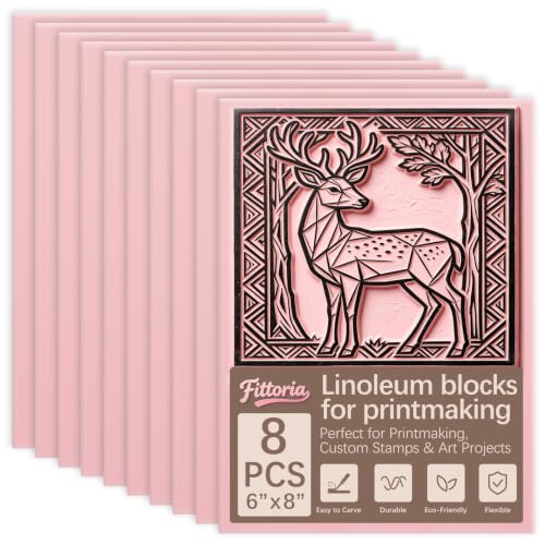 8Pcs 6"x8" Linoleum Blocks for Printmaking, Premium Rubber Linocut Block, Soft Relief Printing Supplies for Stamp Carving, Printing, DIY Crafts and Art Projects - color: linocut block 6x8x0.24in-8pcs