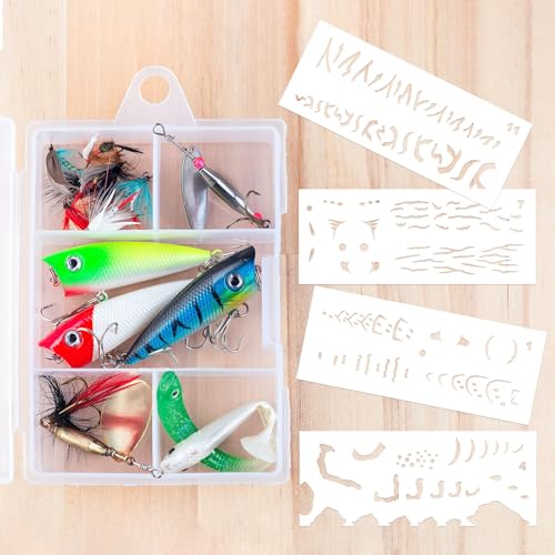 6 Pieces Lure Stencil Kit Fishing Lure Airbrush Stencil Reusable Milky Translucent Plastic Painting Template (Style B) - style: Style B