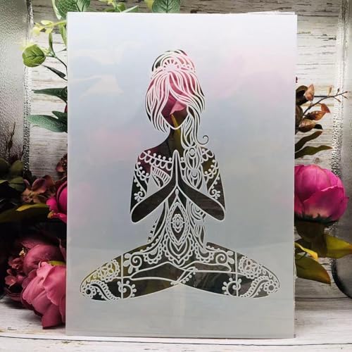 TIAMECH A4 Reusable Yoga Girl Stencil for Painting - style: Yoga Girl