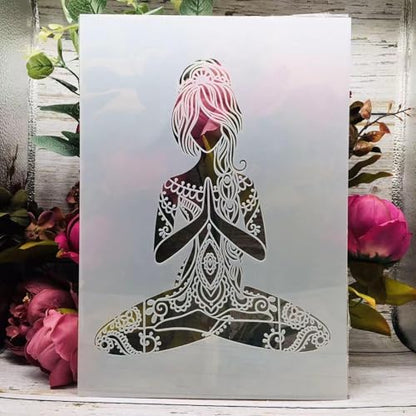 TIAMECH A4 Reusable Yoga Girl Stencil for Painting - style: Yoga Girl