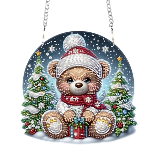 AiYuanzsh 5D DIY Large Christmas Diamond Art Hanging Kits for Adults | Crystal Diamond Painting Suncatchers, Bear Doll and Christmas Tree, Wall, Window & Door Decoration, Home Holiday Gift - color: Christmas Bear Doll