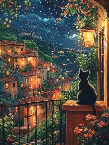 Landscape Paint by Numbers Kit for Adults Beginner,City Scape Cat,16x20" | Full set with wooden brushes,rolled canvas,rich paints.Calming activity.Beginner friendly.Just open and paint. - color: 16"X20"Rolled Canvas(Frameless)-Cat 7
