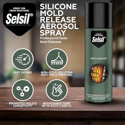 SELSIL Silicone Mold Release Aerosol Spray (13.5 fl oz) Professional Resin Mold Releaser, Non-Stick, Fast-Drying & Easy Mold Removal, (Pack of 1)