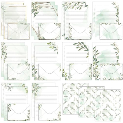 TaoBary 160 Pcs Eucalyptus Stationery Paper and Envelopes Set - size: 5.5 x 8.25 Inch, style: Eucalyptus
