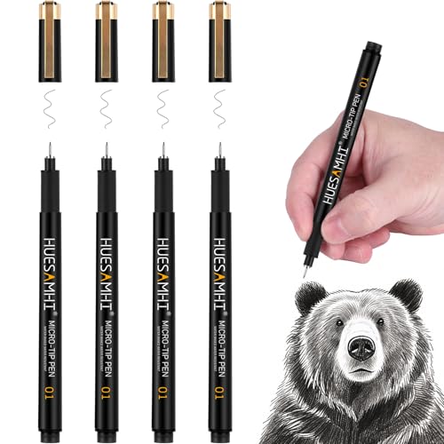 01 micro fineliner pens, no bleed waterproof pens drawing sketch art, archival ink artist set outline gift - color: 4pcs-01（black）