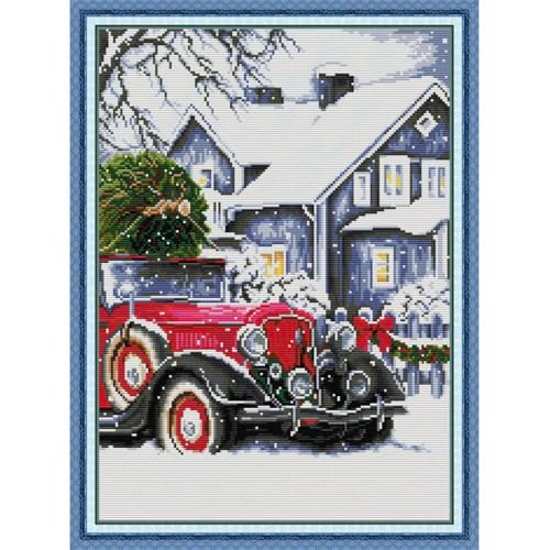 JOYSEWING Snow Stamped Kits Counted Cross Stitch Kits DMC Color Beginners Embroidery 11CT Needlepoint Kits Stamped Kits DIY Gift Craft kit Home Decor- Christmas is Coming(Printed) 17.3×23.2 inch - color: Christmas is coming