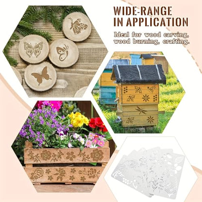 6Pcs Flower Butterfly Plant Stencils, Reusable PET Templates for DIY Crafts & Wood Carving - color: 6 Butterfly