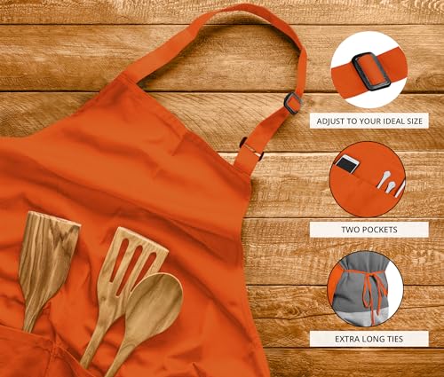 Utopia Kitchen 2 Pack Bib Apron, Adjustable with 2 Pockets, Water and Oil Resistant, Cooking Kitchen Chef Apron for Women Men - color: Orange