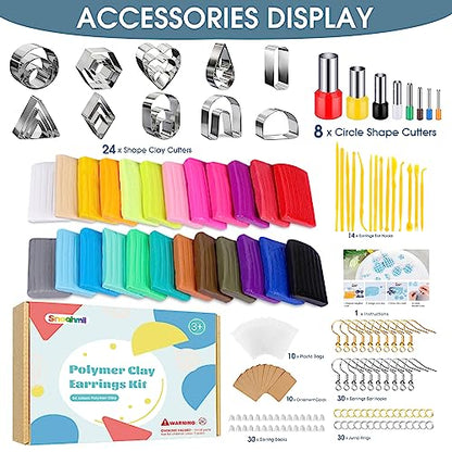 Clay Earring Making kit,32 Cutters,24 Clay,30 Hooks&Rings,Gift Box for Teen