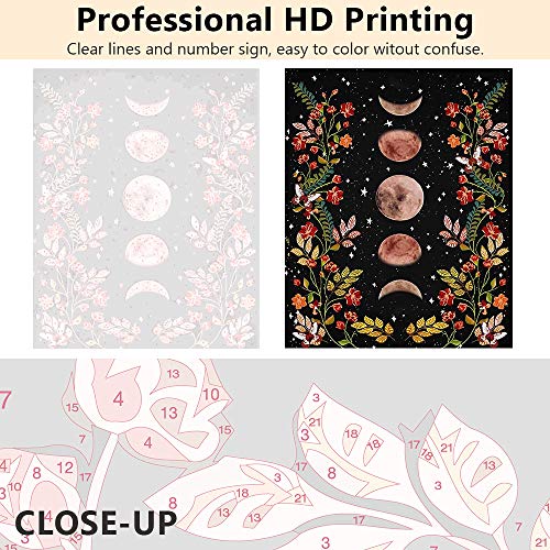 TUMOVO Paint by Numbers for Adult Moonlit Garden Painting by Number Flower | 16"x20" Unframed Canvas with Acrylic Paints and Brushes, Full Moon and Flowers Black DIY Gift for Adults, Relaxing - color: Moonlit Garden
