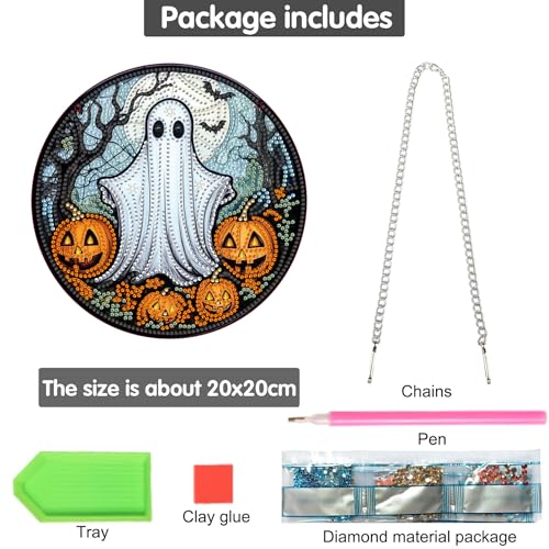 Bimkole Ghost Hanging Diamond Pearl Art Kits for Adults Pendant C71 | DIY 5D Special Crystal Diamond Painting Halloween Window Suncatcher, Acrylic Pearl Art Autumn Winter Wall Decor 7.8x7.8 Inch - color: Ghost