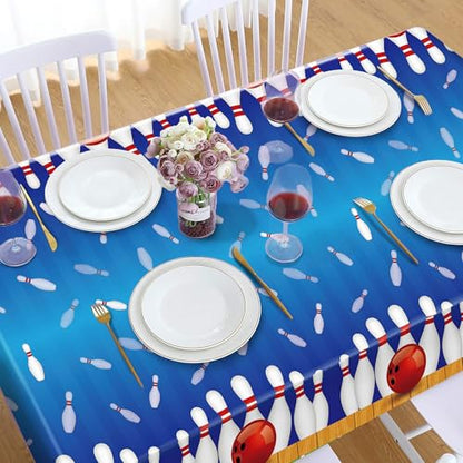 1Pc Bowling Party Plastic Tablecloth 54 x 87 Inch Long Table Cover, Bowling Ball Party Tablecover for Ball Sports Theme Kids Baby Shower Birthday Dinner Picnic Kitchen Event - color: Bowling