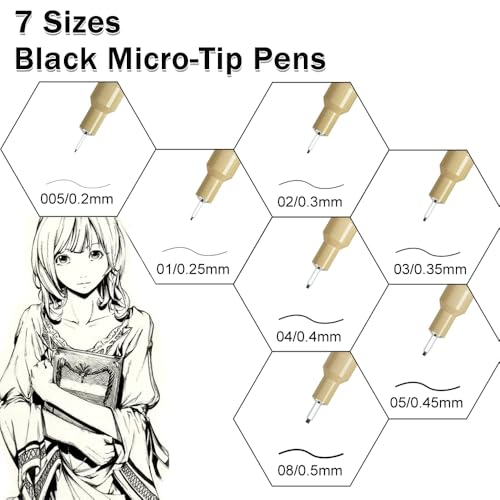21-Pack Micro Pens Set - 14 Waterproof Archival Ink Colors in 0.45MM Felt Tip & 7 Blacks in 0.2-0.5MM Fineliner Ink Pens For Journaling, Illustrating,Artists,Sketching,Anime,Technical, Drawing Pens