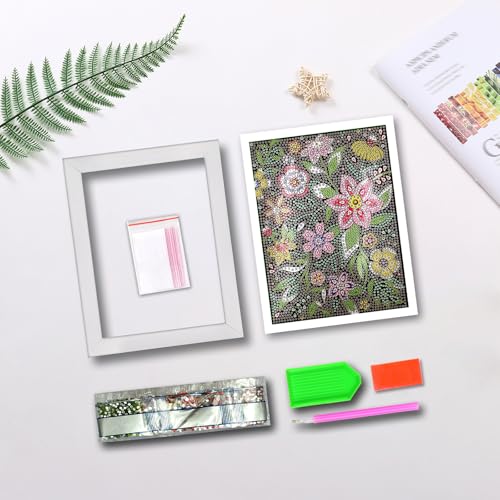 QIOUOL Flower Diamond Art Painting Kits for Kids Adults Beginners with Wooden Frame Girls Art Crafts Rhinestone Gem by Number Kits,Diamond Art Kits for Teens,Birthday Gifts and Office Decor - color: Lush Flowers with frame