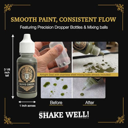 Ludus Bellum Miniature Paint Olive Green Color 18ml Dropper Bottle, Professional Acrylic Paint for Miniatures & Models, Provides Quality Acrylic Tones and Shades for Warhammer 40K D&D Figures - color: Olive Green