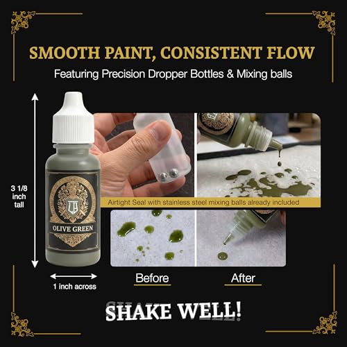 Ludus Bellum Miniature Paint Olive Green Color 18ml Dropper Bottle | Professional Acrylic Paint for Miniatures & Models, Provides Quality Acrylic Tones and Shades for Warhammer 40K D&D Figures - color: Olive Green
