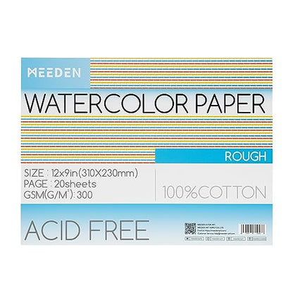 MEEDEN Cotton Watercolor Paper Block: 9" x 12" Rough Grain of 20 Sheets - color: Rough Grain, size: 9×12"