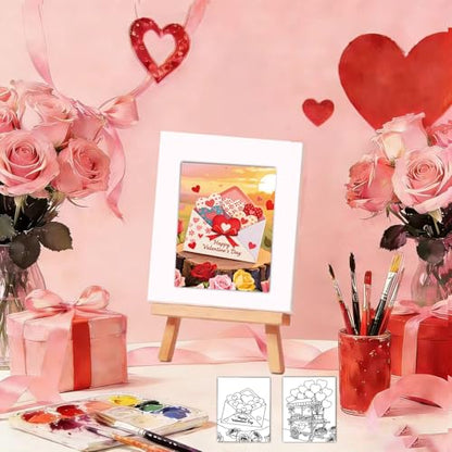 Niteform 12 Packs Valentine's Day Pre Drawn Canvas to Paint， 5x7 in Pre Printed Canvas Boards, Pre Stretched Outline Painting Kits for Beginners, Adults, Party Favors & Romantic Craft Activities - style: 5*7-valentine