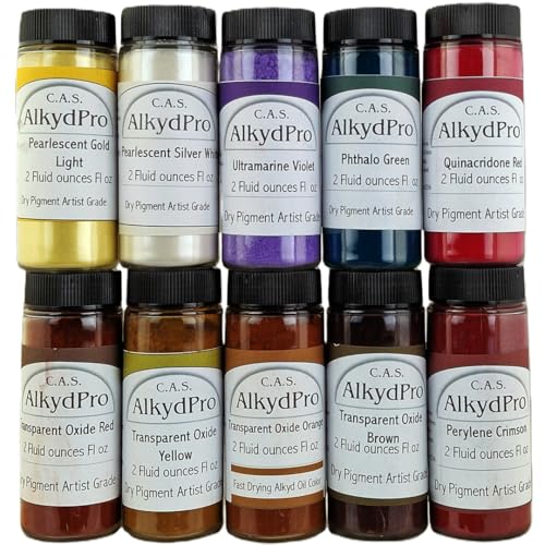 Transparent Glazing Pigment Set – High Chroma Transparent Oxide Orange (Quinacridone Burnt Orange Hue), , Perylene & Pearlescent Colors, 2 Fl Oz (Pack of 10), for Oil Paint, Alkyd, Acrylic & Watercolor, Dry Powder Artist Grade - color: Transparent red ora