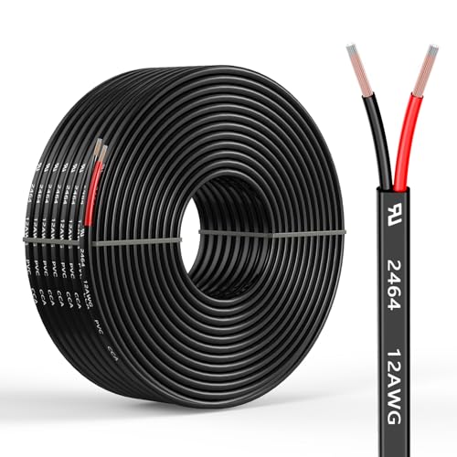 12 Gauge 2 Conductors 100FT Electrical Wire, Flexible Low Voltage PVC Copper Clad Aluminum Extension Cord for Car Speaker Wire, Car Lighting, LED Wire, Outdoor Lighting, Residential Wiring, 12V/24V DC - size: 100FT, style: 12AWG