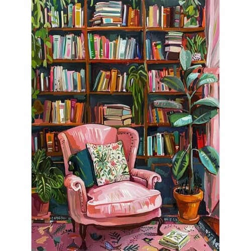 Clendo Pink Room Paint by Number for Adults Beginners, Study Room Adults Paint by Numbers Kits on Canvas, DIY Oil Painting Acrylic Paints for Home Wall Art Decor(16x20inch) - color: MT22493-US, size: Frameless