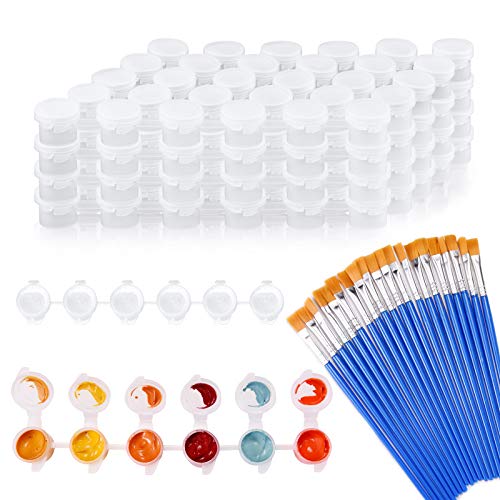 20 Empty Paint Containers with Lids - Mini Paint Pods, 120 Pots, 3 ml/0.1 oz - Perfect for Kids, Schools & Festivals - color: 20 Strips+20 Flat Brush