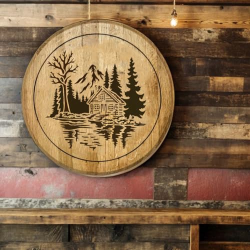 Forest Cabin Tree Stencil for Painting, 11.8"x11.8" Reusable The Lake House Stencil Drawing Template, DIY Craft Paint Template for Wall Home Decor Wood Burning Card Canvas Journal - style: Forest